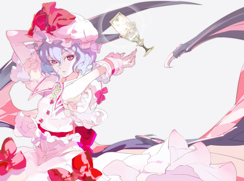 1girl cup dress drinking_glass gloves highres parted_lips remilia_scarlet solo touhou wine_glass wings