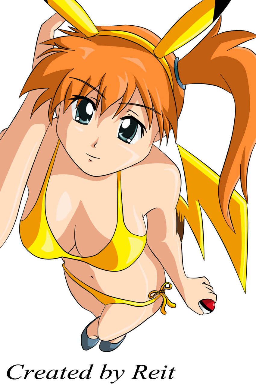bikini blue_eyes cleavage cosplay kasumi_(pokemon) orange_hair pikachu poke_ball pokemon reit side-tie_bikini side_ponytail swimsuit tagme tail