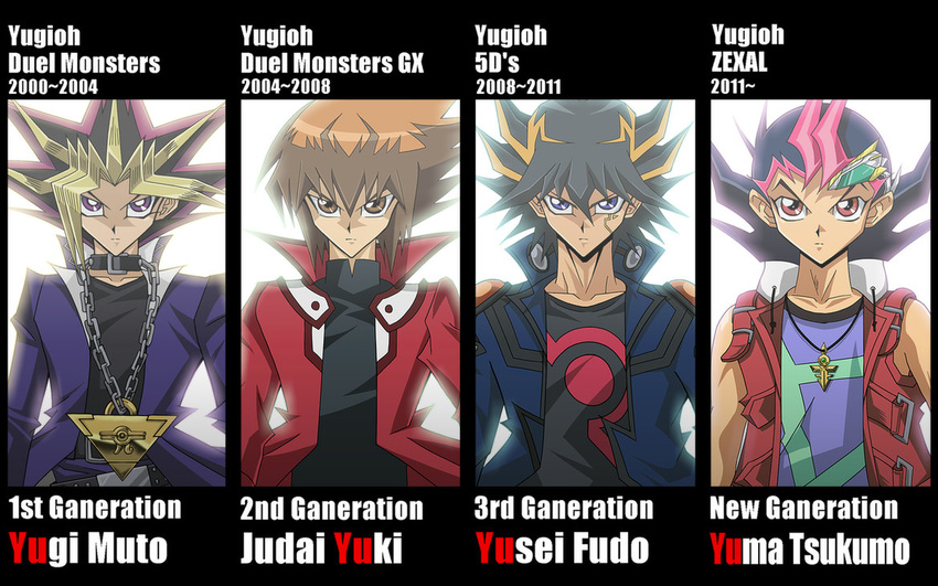 4boys atem engrish fudou_yuusei male male_focus multiple_boys mutou_yuugi ranguage slifer_red_uniform tsukumo_yuma tsukumo_yuuma yami_yuugi yu-gi-oh! yugioh_5d's yugioh_gx yugioh_zexal yuki_judai yuu-gi-ou_5d's yuu-gi-ou_duel_monsters yuu-gi-ou_gx yuu-gi-ou_zexal yuuki_juudai