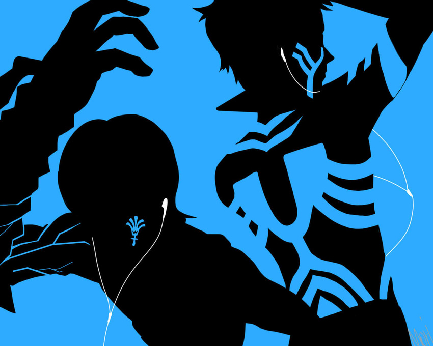 blue digital_devil_saga headphones hitoshura ipod_ad moriririnn multiple_boys serph shin_megami_tensei_iii:_nocturne silhouette tattoo