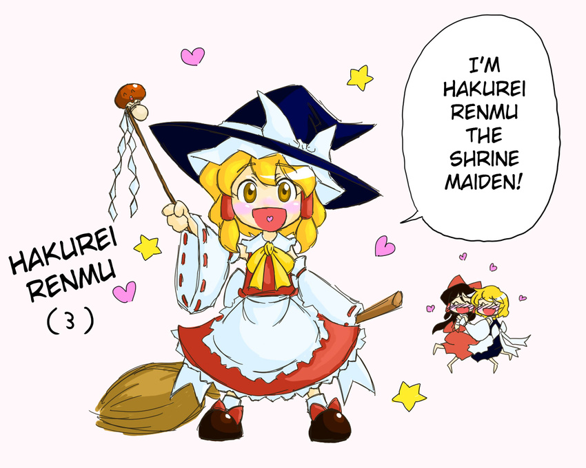 broom female hakurei_reimu hard_translated hat if_they_mated japanese_clothes kirisame_marisa miko mushroom oily touhou translated witch witch_hat