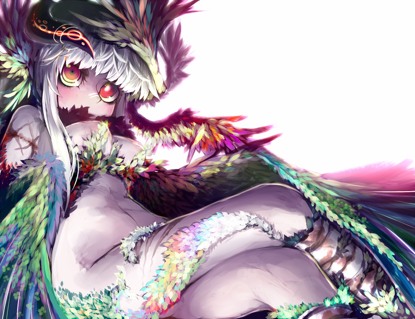 bad_id bad_pixiv_id bird feathers goose_h monster_girl original sitting solo