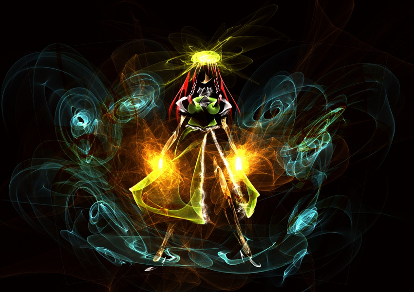 braid flame_painter hong_meiling null_(hakugenya) red_hair solo touhou twin_braids