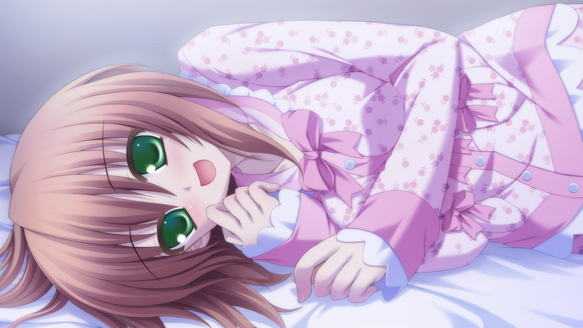 aogiri_kotono brown_hair canvas_4 close game_cg green_eyes kannon_ouji pajamas