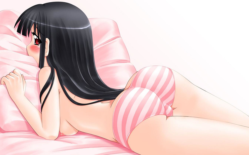 bed hase_yuu long_hair makino_nanami nipples panties possible_duplicate striped_panties suigetsu topless underwear