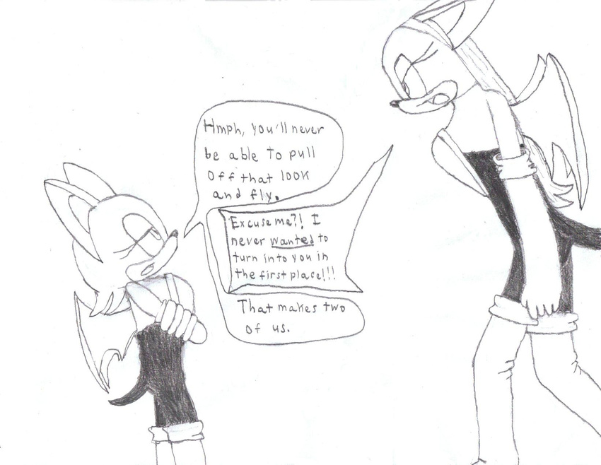 arguement bat confrontation fan_character fancharacter female former_human hedgehog human_sized line_art novice_artist post_transformation rouge_the_bat sonic_(series) transformation unknown_artist wings