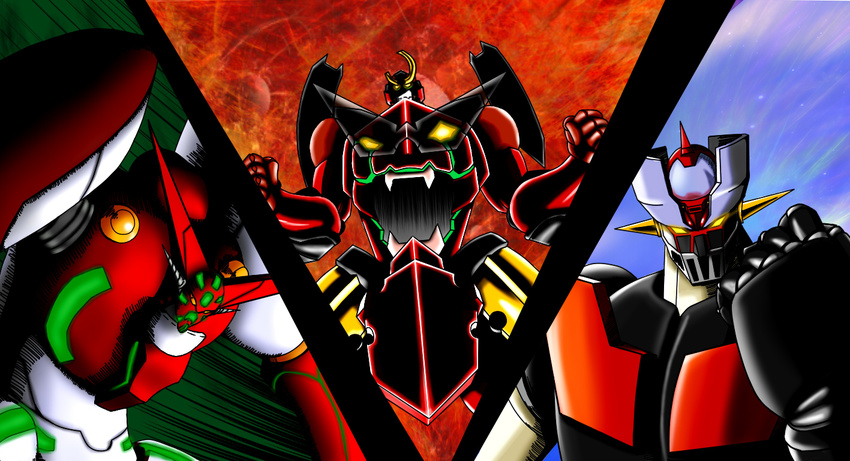 glowing glowing_eyes gurren-lagann mazinger_z_(mecha) mecha no_humans shin_getter-1 shin_getter_robo shin_mazinger_shougeki!_z-hen sunglasses super_robot super_robot_wars super_robot_wars_z2 tengen_toppa_gurren_lagann