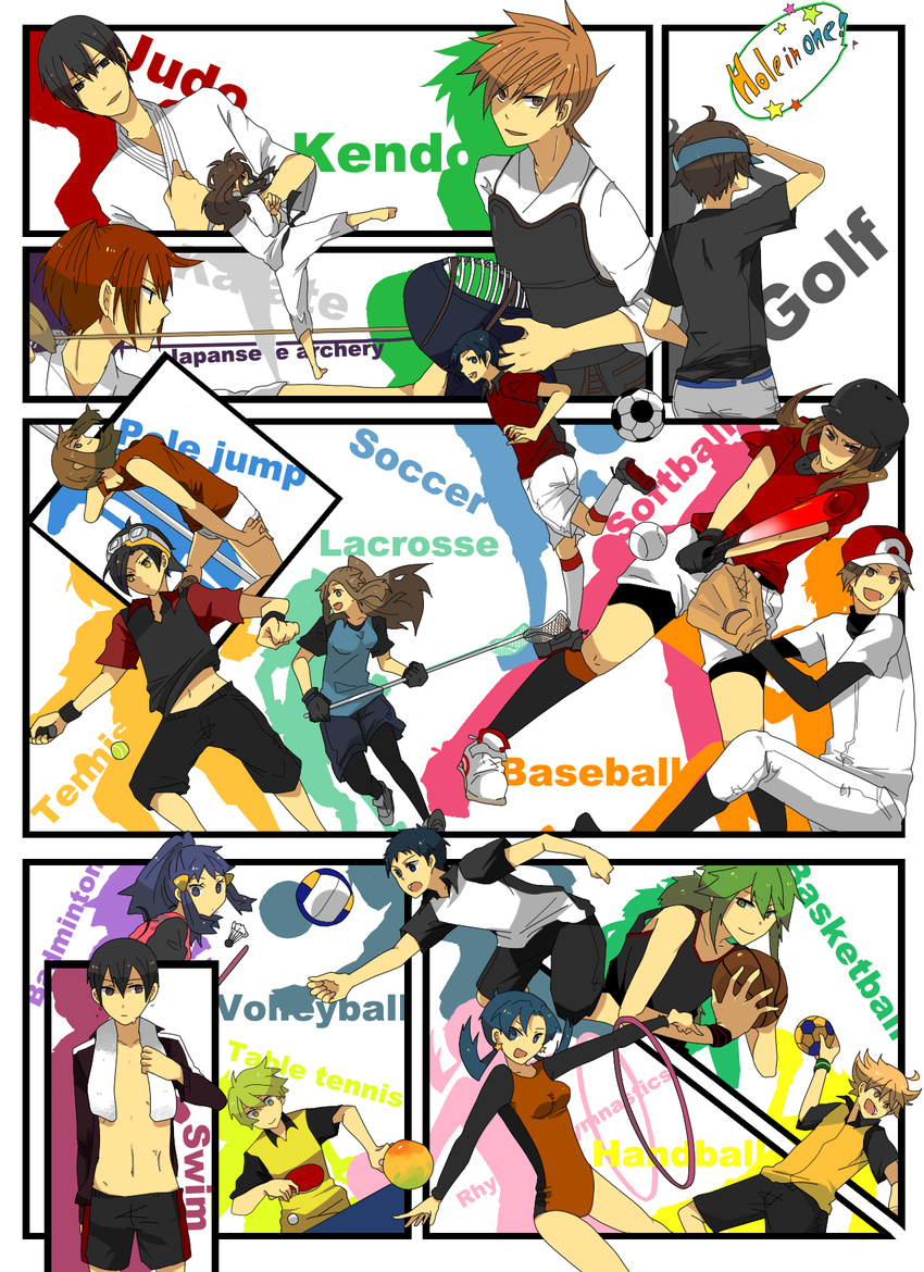 6+girls alternate_costume araragi_shion bad_id bad_pixiv_id baseball_cap black_hair blue_(pokemon) blue_eyes blue_hair brown_eyes brown_hair crystal_(pokemon) expressionless gold_(pokemon) green_eyes green_hair haruka_(pokemon) hat highres hikari_(pokemon) kotone_(pokemon) long_hair mitsuru_(pokemon) multiple_boys multiple_girls n_(pokemon) ookido_green pantyhose pokemon pokemon_(game) pokemon_bw pokemon_gsc red_(pokemon) red_eyes red_hair ruby_(pokemon) short_hair silver_(pokemon) smile touko_(pokemon) touya_(pokemon) twintails