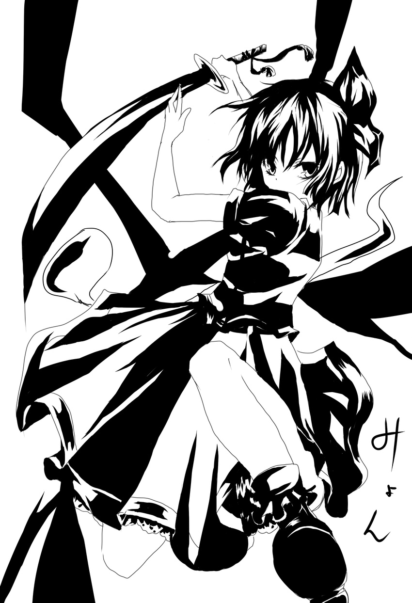 absurdres greyscale hairband highres konpaku_youmu konpaku_youmu_(ghost) monochrome natsuru08 solo sword touhou weapon