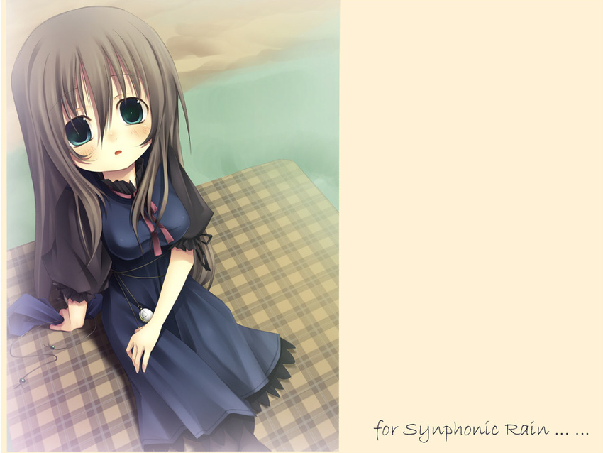 4575 blue_eyes blush brown_hair dress long_hair pantyhose pocket_watch ribbon solo symphonic_rain tortinita_fine very_long_hair watch