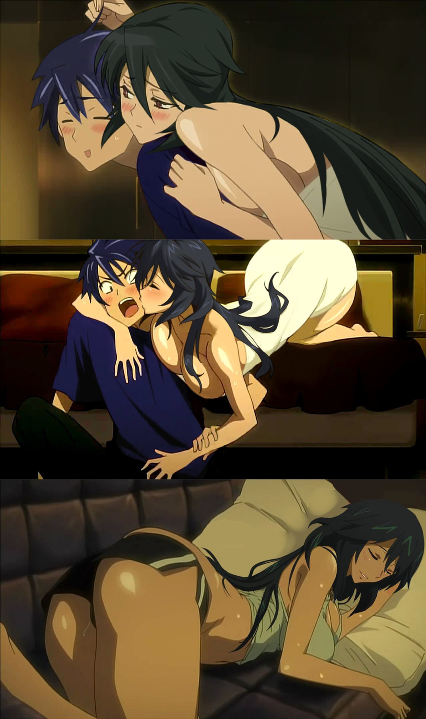 1girl highres highschool_of_the_dead infinite_stratos orimura_chifuyu orimura_ichika parody third-party_edit towel