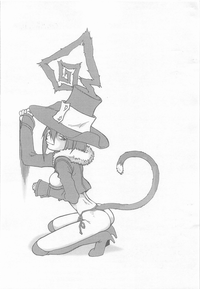big_head blair boots hat high_heels highres knee_boots panties shoes side-tie_panties soul_eater tail underwear witch_hat