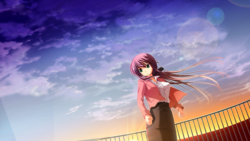 game_cg long_hair purple_hair rei_(character) sky soushinjutsu_rei