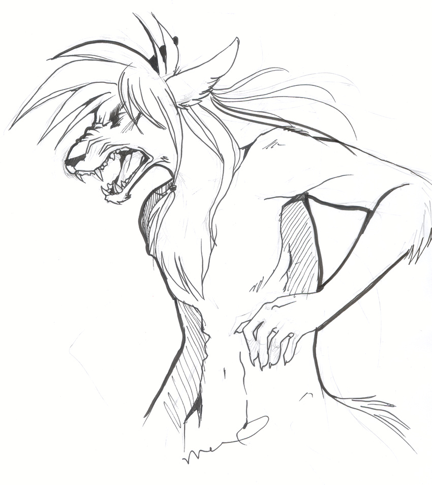 angry badass canine glare hair luniara male nude red_wolf roar sketch solo standing wolf wolf_nanaki