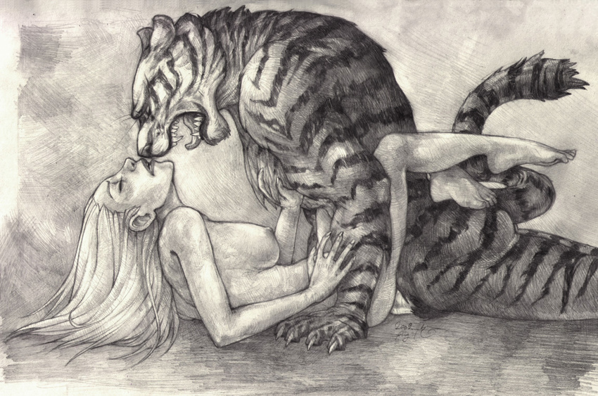 anthro feline female harag human interspecies male passionate sex size_difference snarl tiger white_tiger
