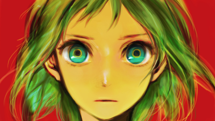 aqua_eyes close-up face green_hair gumi multicolored multicolored_eyes nishi_e_yuku_(vocaloid) short_hair solo vocaloid yokoyari_mengo