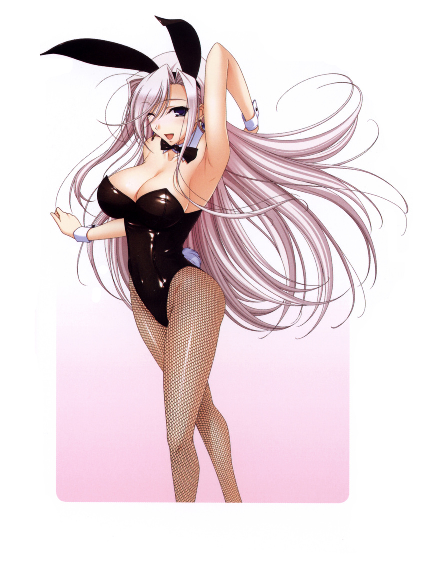 absurdres animal_ears armpits bare_shoulders blue_eyes breasts bunny_ears bunny_girl bunny_tail bunnysuit charlotte_hazellink cleavage fishnet_pantyhose fishnets highres komori_kei large_breasts long_hair pantyhose pink_hair princess_lover solo tail wrist_cuffs
