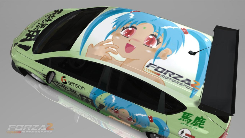 3d blue_hair f forza forza_motorsport_2 geneon girl green_car masaki_sasami_jurai photograph sonnano_ari tenchi_muyo tenchi_muyou! wheels