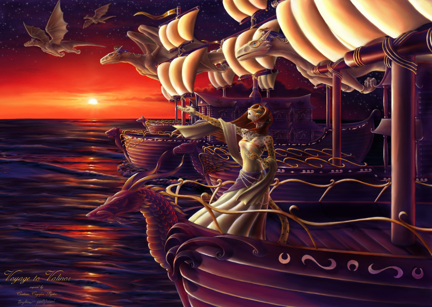 bagheera boat dragon dress feline female jewelry jowana leopard scalie stars sunset tiara wind