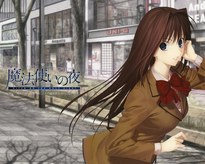 aozaki_aoko blue_eyes brown_hair long_hair mahoutsukai_no_yoru seifuku type-moon