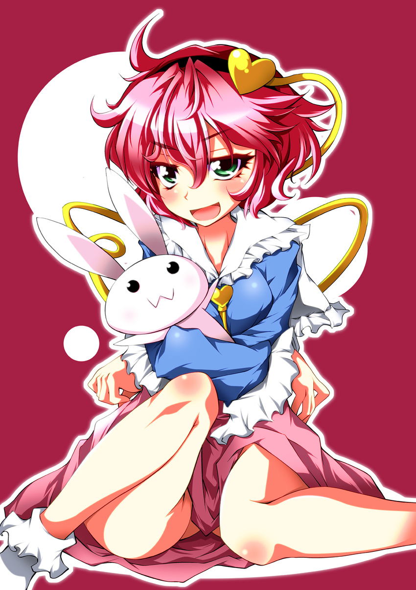 :3 animal_ears blush bunny_ears green_eyes heart highres komeiji_satori kurinton pink_hair solo touhou