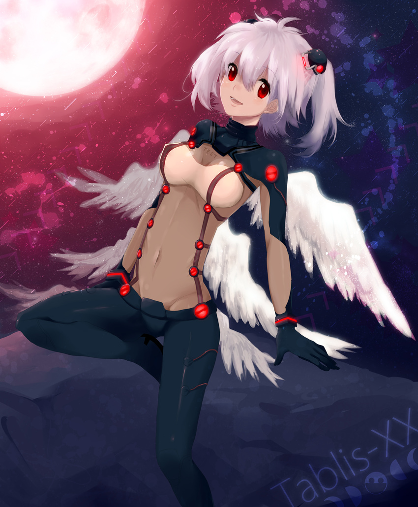 absurdres angel angel_chromosome_xx canarinu evangelion:_2.0_you_can_(not)_advance full_moon highres moon multiple_wings neon_genesis_evangelion plugsuit rebuild_of_evangelion red_eyes seraph solo tabris tabris-xx test_plugsuit twintails white_hair wings