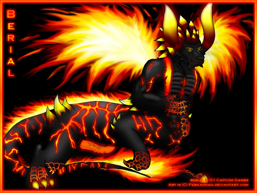 berial claws demon devil_may_cry erection ferkahhan fire flames glow glowing heat hell horns hot lava magma male orange penis red spikes spines yellow