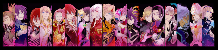 6+boys albino annotated bad_id bad_pixiv_id barbatos_goetia black_background black_hair blonde_hair blue_eyes blue_hair brown_eyes brown_hair claws coat collar column_lineup creed_graphite crown dhaos_(tales) dress duke_pantarei elraine_(tales) everyone evil_smile flower frown glasses gloves goede_(tales) hair_ornament hairband hairpin headband heterochromia highres horns hugo_gilchrist jewelry koku_666 long_hair long_image lukius_bridges magic mask mathias_(tales) merines mithos_yggdrasill multiple_boys multiple_girls open_clothes open_shirt pendant pink_hair pointy_ears ponytail purple_hair red_eyes red_hair richard_(tales) richter_abend saleh scarf serious shirley_fennes shirt shizel sidelocks smile spoilers sword tales_of_(series) tales_of_destiny tales_of_destiny_2 tales_of_eternia tales_of_graces tales_of_hearts tales_of_innocence tales_of_legendia tales_of_phantasia tales_of_rebirth tales_of_symphonia tales_of_symphonia_knight_of_ratatosk tales_of_the_abyss tales_of_the_tempest tales_of_the_world_radiant_mythology tales_of_the_world_radiant_mythology_2 tales_of_vesperia van_grants weapon white_hair widdershin wide_image yellow_eyes