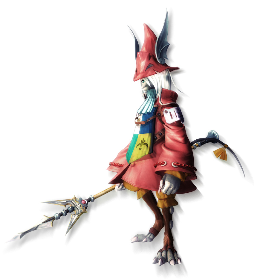3d burmecian crest final_fantasy final_fantasy_ix freija_crescent furry green_eyes hat head_wings highres official_art polearm solo spear square_(company) tail weapon