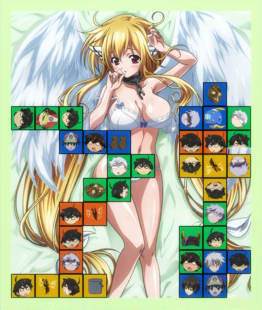 astraea blonde_hair blush bra breasts busty cap chibi highres large_breasts legs lingerie long_hair panties sakurai_tomoki screencap sora_no_otoshimono sugata_eishirou tetris underwear