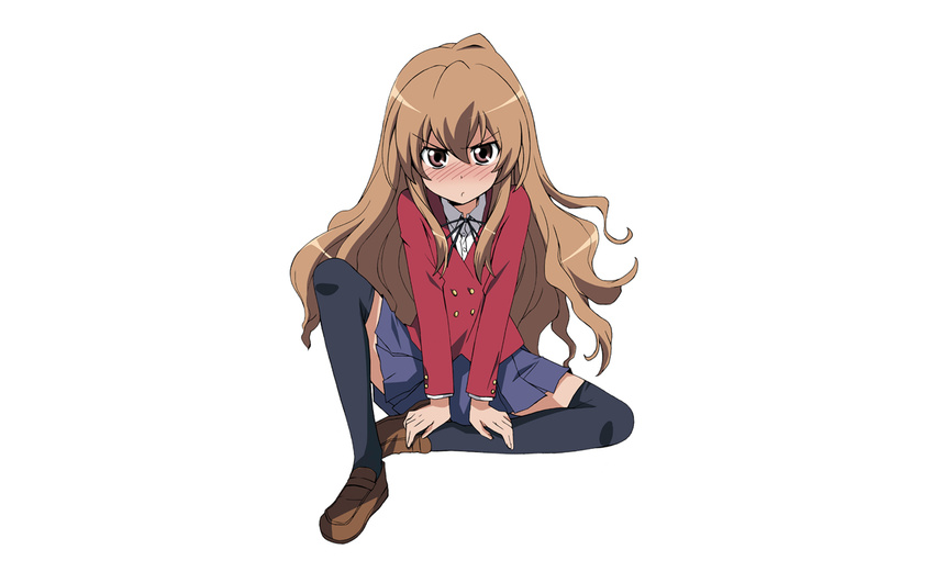 aisaka_taiga blush long_hair seifuku thighhighs toradora white