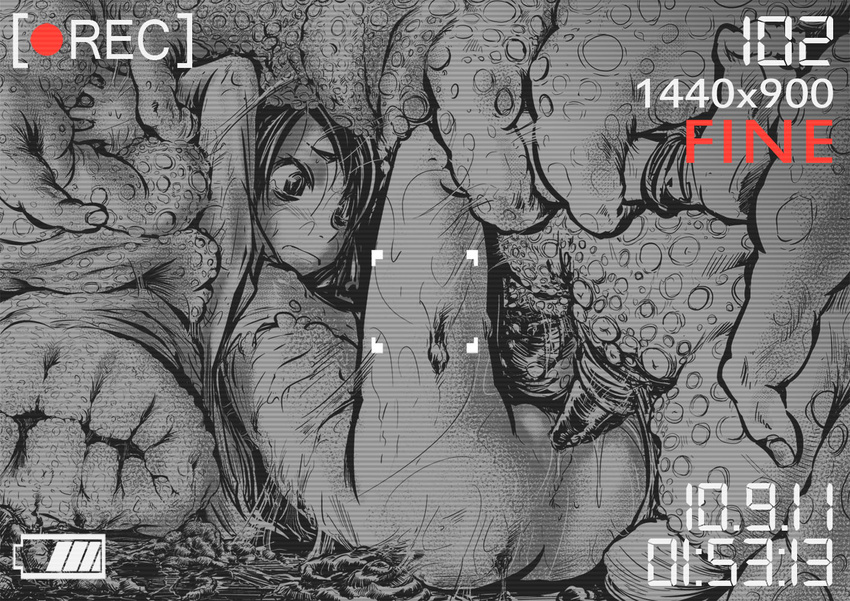 417 bondage camcorder crying flat_chest monochrome monster recording tentacles torn_clothes uncensored you_gonna_get_raped