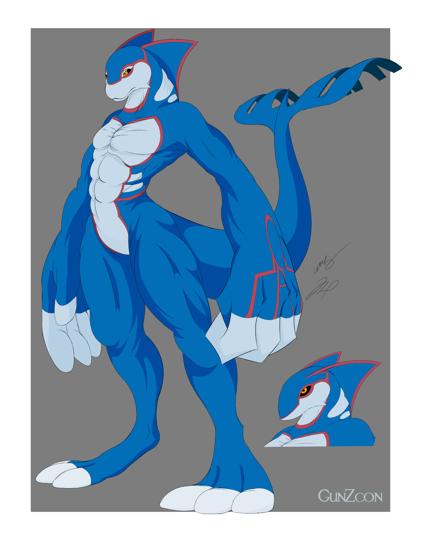 fins gunzcon kyogre male muscles nude pok&eacute;mon scalie solo standing tail yellow_eyes