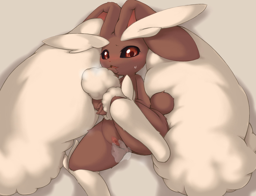 animal_ears artist_request blush bunny_ears chipar disembodied_hand duo female fingering furry hindpaw lagomorph looking_at_viewer lopunny male mammal nintendo nude paws pixiv pok&#233;mon pok&eacute;mon pokemon pokephilia pussy rabbit red_eyes smile solo_focus spreading straight tail video_games