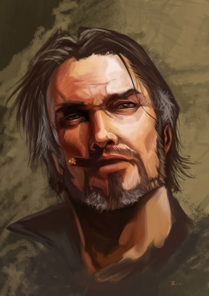 absurdres bad_id bad_pixiv_id beard cigar facial_hair highres jim_raynor male_focus manly popped_collar portrait realistic sanyuejiuri smoking solo starcraft starcraft_2:_wings_of_liberty