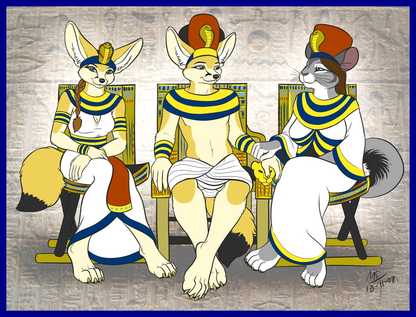 canine chinchilla costume egyptian female fennec fox king male moodyferret pharaoh queen rodent royalty seated throne trio