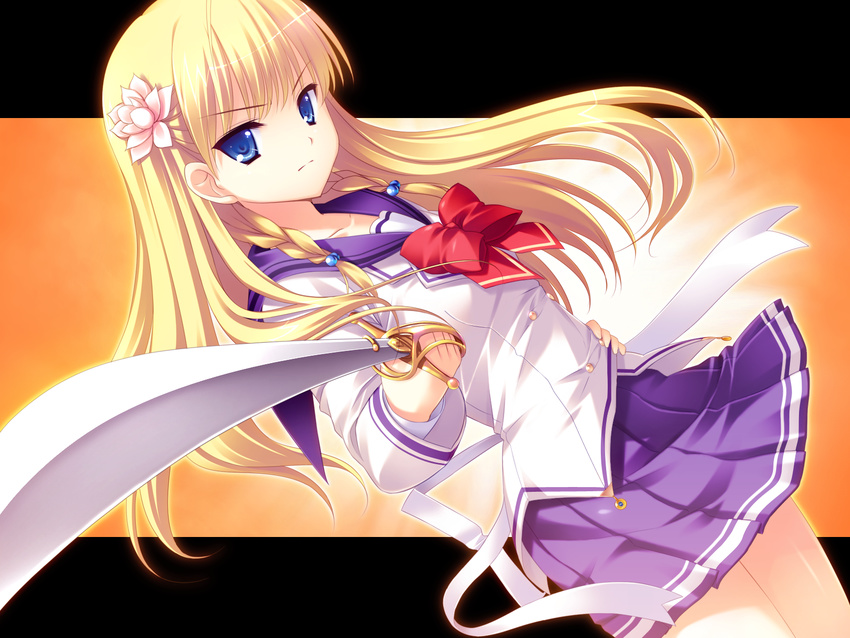 blonde_hair blue_eyes game_cg nanairo_kouro rachel_windsor rakko seifuku sword weapon