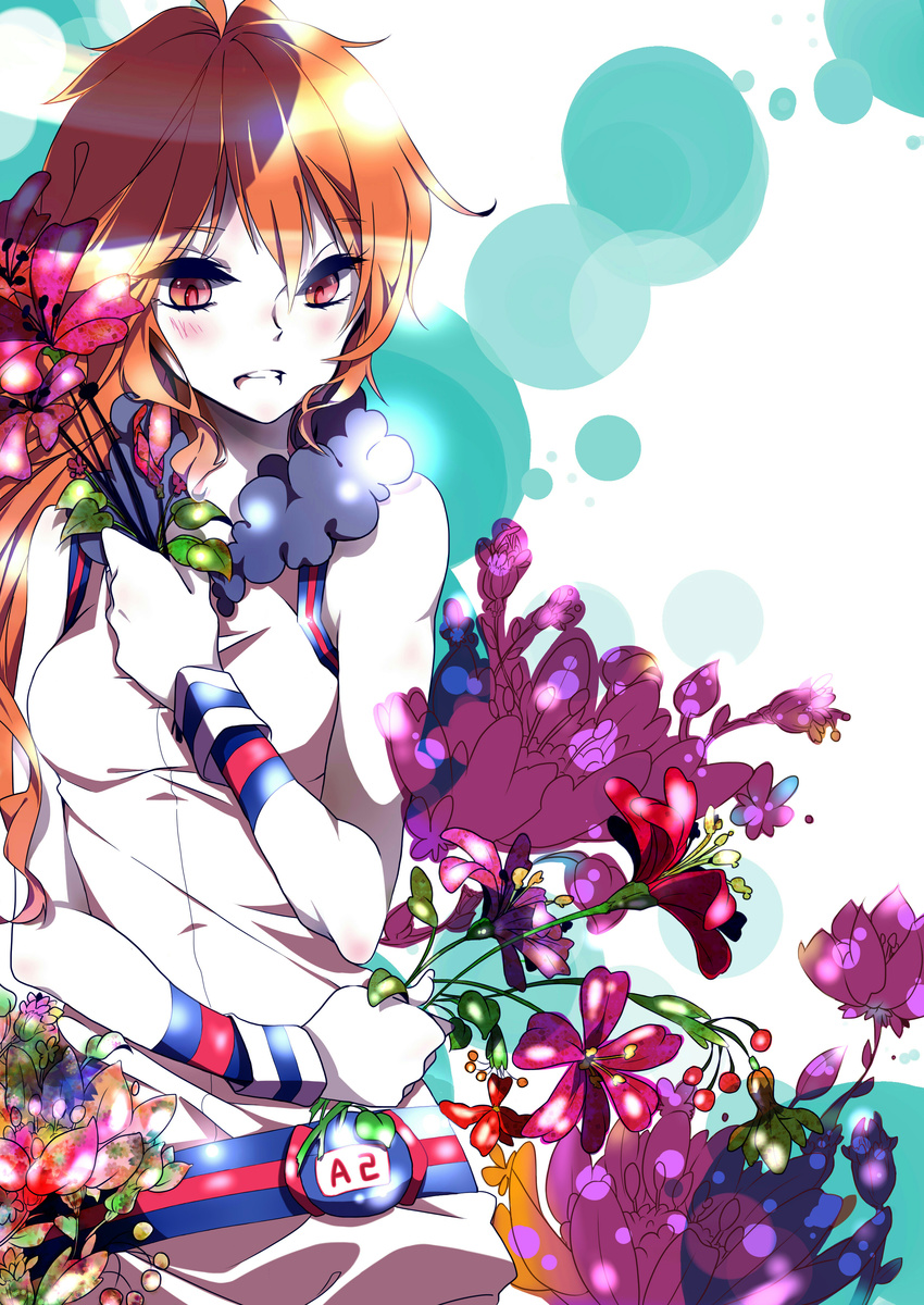 2743haebaru absurdres bad_id bad_pixiv_id bare_shoulders belt dress flower flower_request highres long_hair open_mouth red_eyes red_hair sf-a2_miki smile solo vocaloid