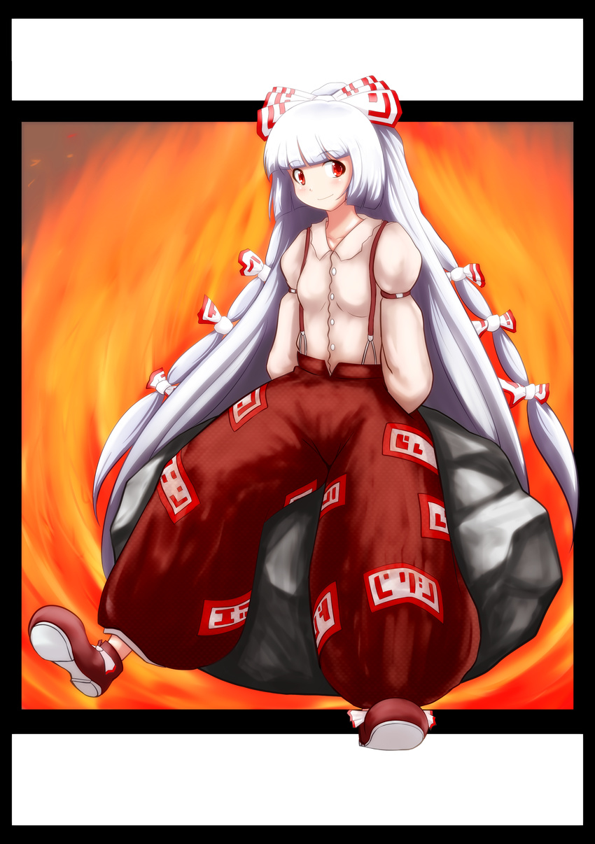 absurdres bad_id bad_pixiv_id black_border border circle_cut fujiwara_no_mokou highres long_hair m55 solo touhou