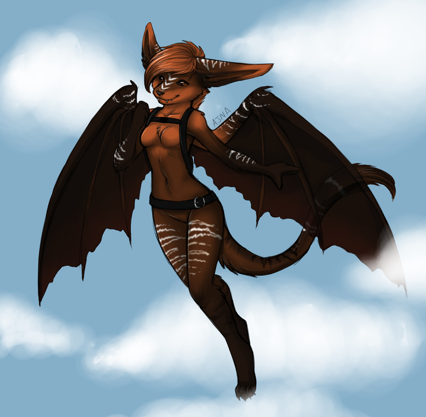 aliara_(character) bat breasts dragon dragonbat fangs female flying hybrid looking_at_viewer mammal nude solo thesi