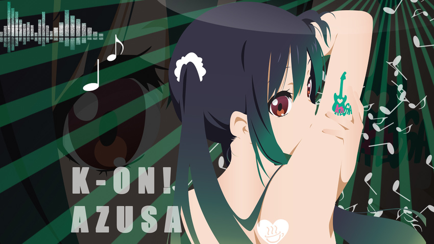 black_hair brown_eyes heart highres k-on! musical_note nakano_azusa solo tattoo wallpaper zoom_layer