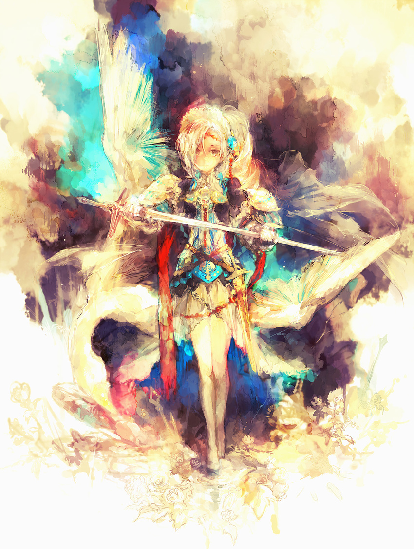 adularia celestial_stones highres kiwr personification solo sword weapon white_hair wings