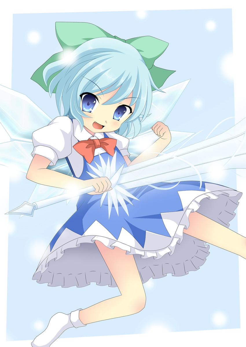 blue_eyes cirno crystal_sword highres ice kumatoshi solo sword touhou weapon wings