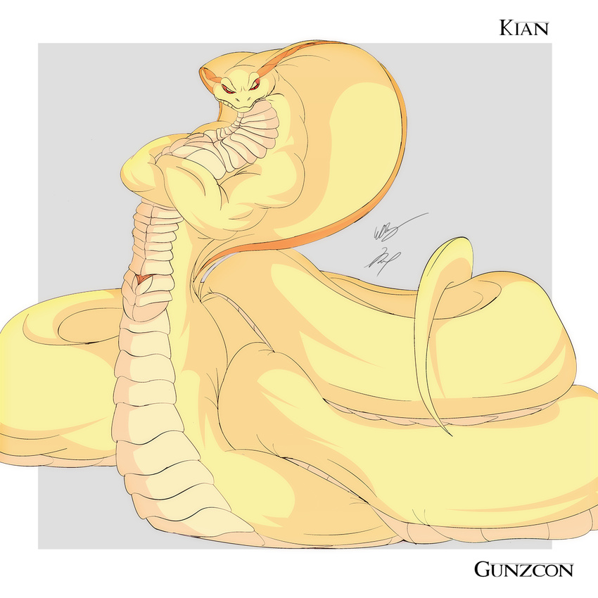 cobra gunzcon looking_at_viewer male muscles naga nude red_eyes scalie sheath snake solo tail