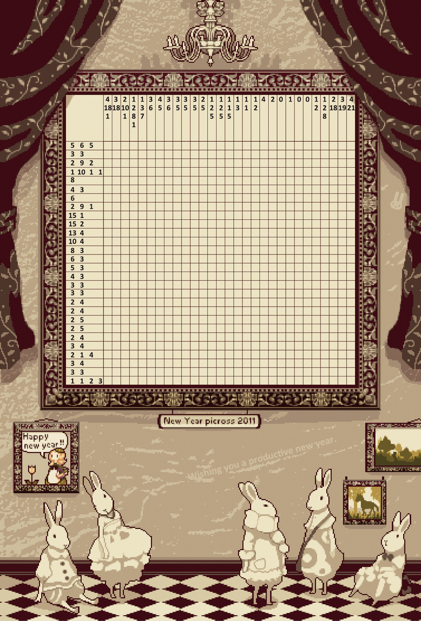 bunny collet highres new_year no_humans picross pixel_art puzzle too_many too_many_bunnies