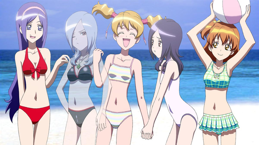 :t ^_^ aono_miki arm_behind_back arm_holding armpits arms_up ball bangs beach beachball bikini bikini_skirt black_bikini black_hair blue_hair blue_sky blush bow breasts casual_one-piece_swimsuit cleavage closed_eyes clothes_writing cloud collarbone covered_navel cowboy_shot day dual_persona eas flat_chest fresh_precure! front-tie_top frown hair_bow hair_over_one_eye hairband hand_on_hip head_tilt higashi_setsuna holding holding_hands jewelry laughing light_smile long_hair looking_at_viewer momozono_love multiple_girls natsuhina navel necklace ocean one-piece_swimsuit one_eye_closed one_side_up orange_eyes orange_hair outdoors parted_bangs pendant photo_background plaid plaid_bikini plaid_swimsuit poking pout precure profile red_bikini scrunchie short_hair short_twintails side_ponytail silver_hair sky small_breasts smile standing striped striped_swimsuit swimsuit tankini transparent twintails v_arms very_long_hair water yamabuki_inori yellow_eyes