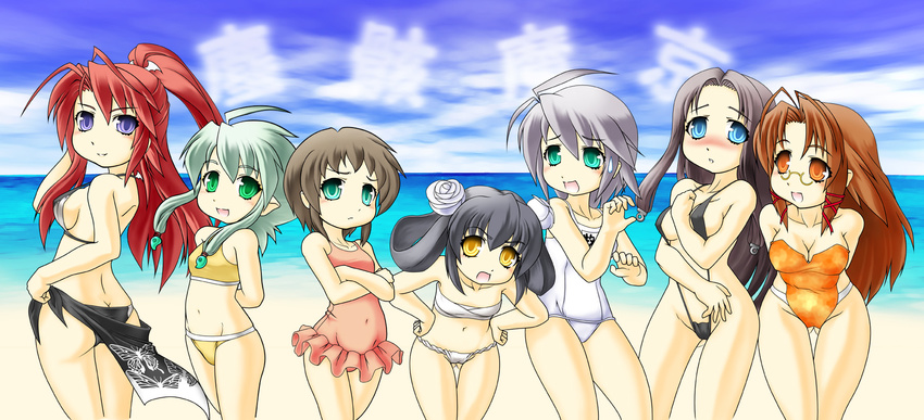 6+girls 7girls bikini breasts character_request cleavage female girl highres multiple_girls side_boob sideboob source_request swimsuit