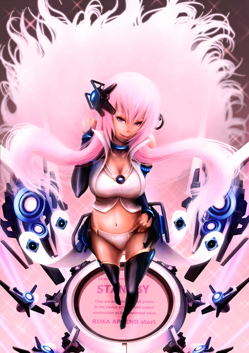 alternate_costume bad_id bad_pixiv_id breasts cleavage highres large_breasts long_hair megurine_luka minusion pink_eyes pink_hair solo thighhighs vocaloid vocaloid_append