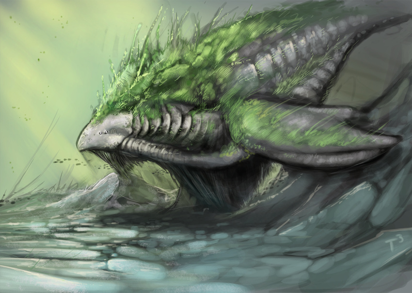 eyes feral fins grass green mammal marine open_mouth speedpaint tojo_the_thief whale