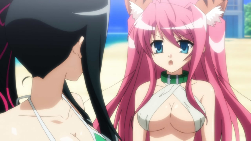2girls beach bikini breasts cap collar kanu koihime_musou ryuubi swimsuit